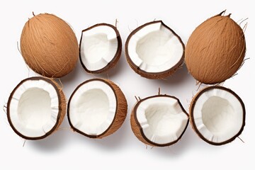 Fototapeta na wymiar Coconut Half Isolated, Fresh Brown Cocos Cut on White background, Sweet Coco Nut Halves