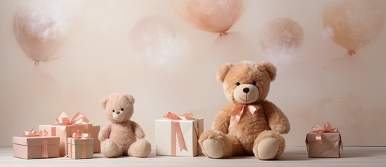 Warm and Festive Teddy Bear Scene with Gift Boxes