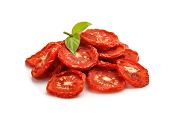 Obraz premium Dry Tomatoes, Sun Dried Pomodoro, Dehydrated Tomato In Olive Oil, Cured Sundried Vegetable Slices