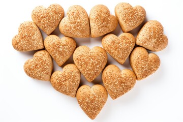 Heart on Wheat Bread Isolated, Heart Shaped Bun, Small Round Bread on White Background