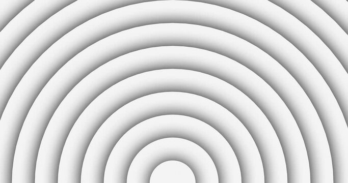 White color half circles slowly growing from bottom down. Seamless loop symmetrical animation. Abstract semi circle shape motion graphics background.