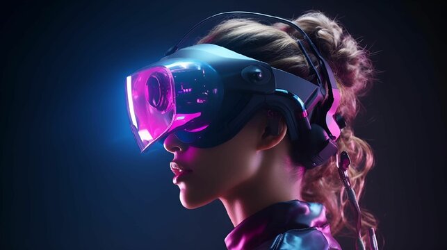 the woman is wearing a virtual reality headset for vrs