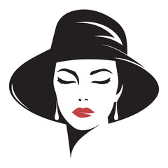 vector illustration of woman with red lips in hat,female head,eps,editable print ready