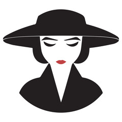 vector illustration of woman with red lips in hat,female head,eps,editable print ready