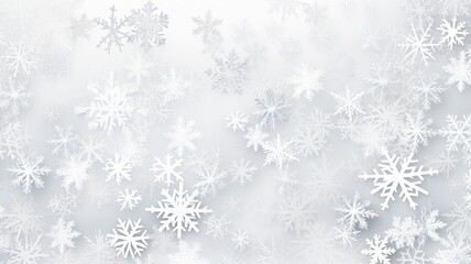 Fototapeta na wymiar White snowflakes on a plain white or blue background, highlighting their unique symmetrical patterns. SEAMLESS PATTERN. SEAMLESS WALLPAPER.