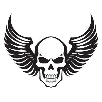 skull vector illustration with wings,for tattoo.print ready,editable,clip art