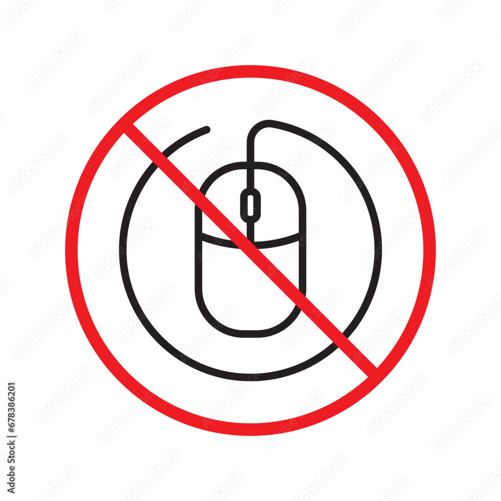 Poster forbidden computer mouse icon. no mouse device vector icon. no computer cursor pictogram. prohibited