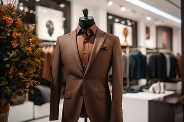 A Classic Suit in brown color in a Clothing Store.