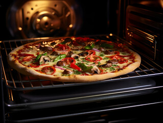 Deliciose vegetarian pizza with vegetables in the oven