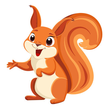 Squirrel. Cartoon drawing. Close-up. White background. For web design and print.