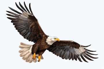 Obraz premium A bald eagle soaring, isolated on white background.