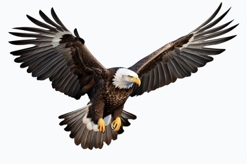A bald eagle soaring, isolated on white background.