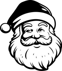 Black santa claus face simple line drawing, vector illustration.