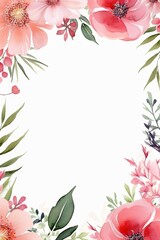 watercolor floral leaf design frame border blank space