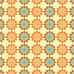 Creative, colorful floral pattern design with geometric shapes. 