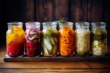 Fermented vegetables in jars.