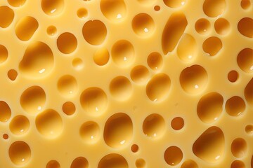 Background of fresh yellow cheese with big holes.