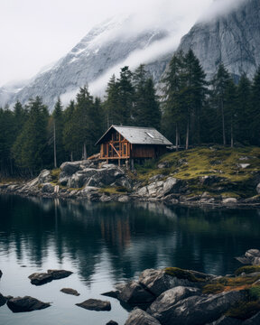 Wooden house on the lake