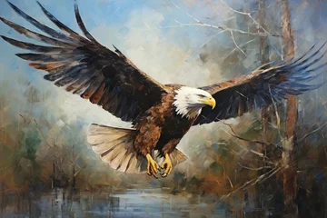 Foto op Canvas A bald eagle soaring. . Palette knife oil painting. © Bargais