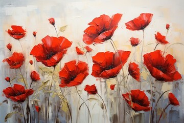 Red poppies. Palette knife oil painting.