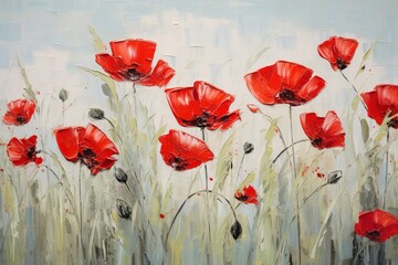 Red poppies. Palette knife oil painting.