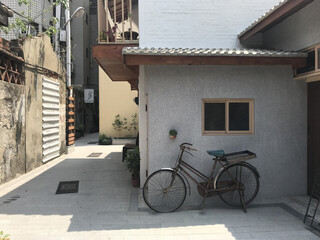 bicycle in front of the old house in Tainan, Taiwan