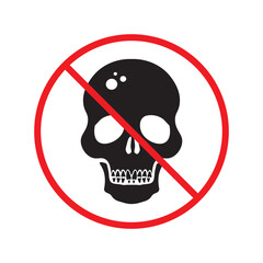 Forbidden skull icon. No cranium vector sign. Prohibited Warning skull icon. Caution or attention concept. No braincase restriction icon. EPS 10 flat symbol pictogram UX UI scull