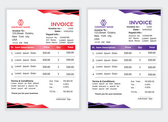 Business Minimal Corporate Invoice design template vector illustration bill form price . Creative template and stationery design payment agreement design template Cash Memo, Vector Quotation Design	
