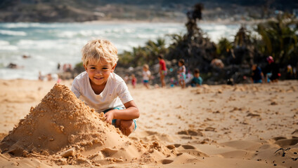 Encanto Infantil: Risos e Brincadeiras Sob o Sol na Areia da Praia