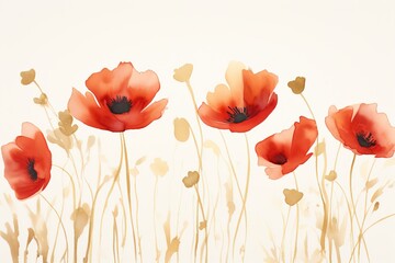 Watercolor field of red poppies.