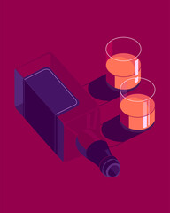 a bottle of alcohol and glasses 