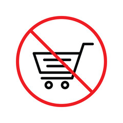 Forbidden online shopping symbol. Prohibited Warning, caution, attention, restriction label danger. No online shopping flat sign design. Do not use trolley vector icon pictogram. UX UI icon