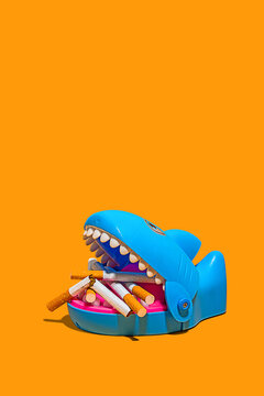 Shark toy with cigarette butts