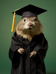 An Anthropomorphic Lemming Dressed Up as a College Graduate Wearing a Cap and Gown
