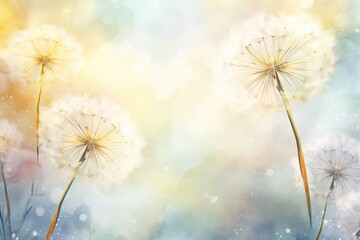 Watercolor painting with dandelion fluff.