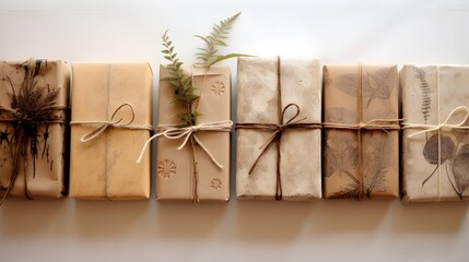 Eco-friendly Christmas gifts wrapped in kraft paper.Holiday season.Gifting time.