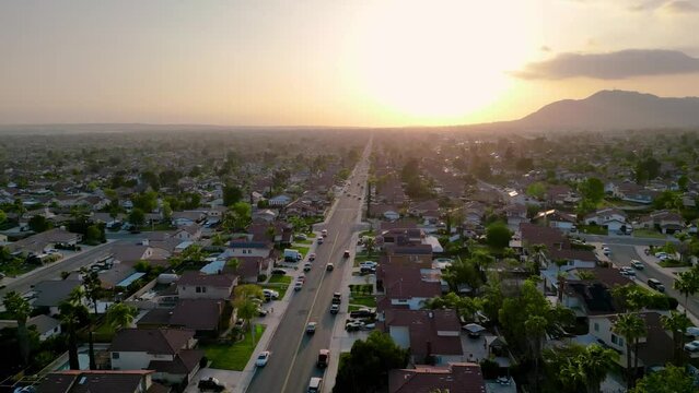 Gorgeous sunset over suburbs in beautiful Moreno Valley, CA.