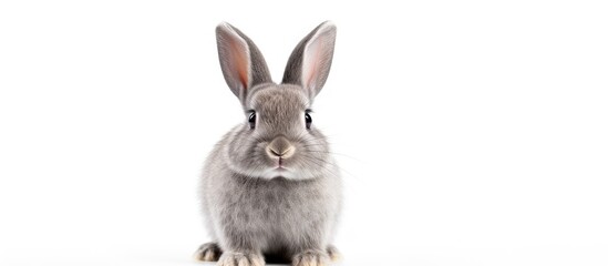 Obraz premium White background featuring a solitary gray rabbit