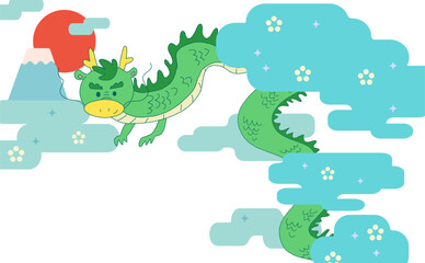 雲の隙間から覗く龍のイラスト