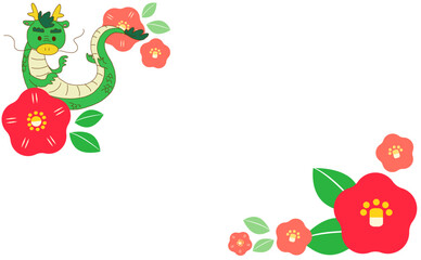 辰と椿のフレームイラスト