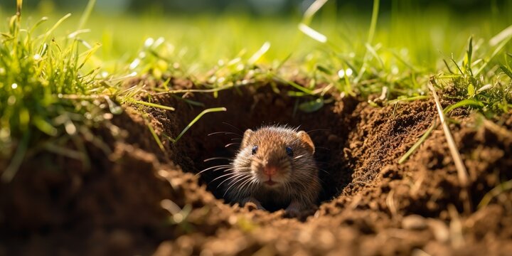 W&uuml;hlmaus streckt den Kopf aus der Erde