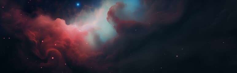 Space background. Nebula. Realistic photo style. Stars in the sky. Galaxy. Wide panorama. Place for text. Template for banner, cover, flyer. Gas clouds and stars. Oil painting, colorful watercolor. - obrazy, fototapety, plakaty