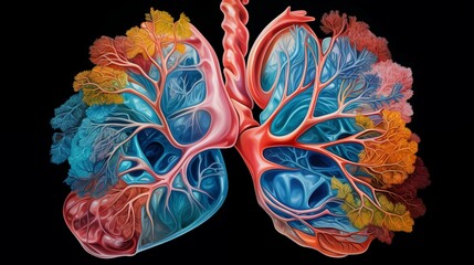 Lungs oil painting illustration. 3d. A vibrant blend of creativity and innovation, with colorful splatters, youthful energy, and a touch of realism. Realistic style.