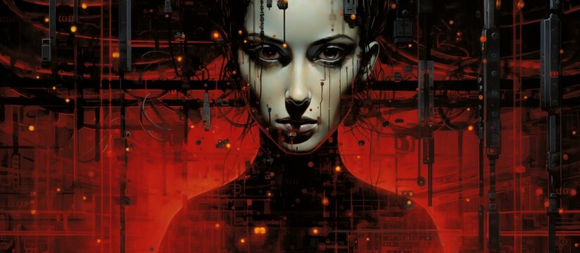 Neural network. Human body, female face, head. Artificial intelligence concept. A beautiful network of neural connections. Futuristic technologies. Cyberpunk. AI. Science data network background.