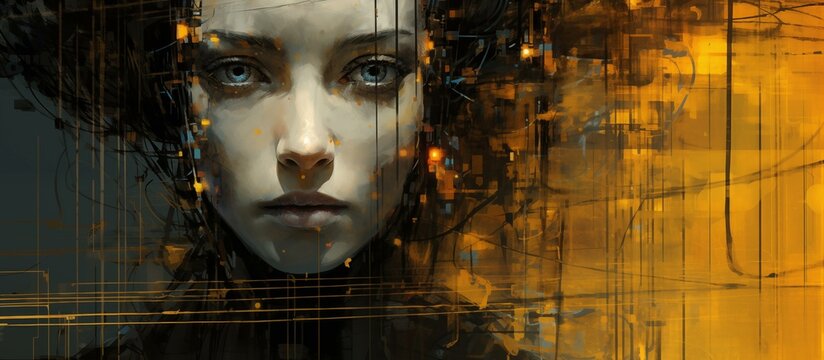 Neural network. Human body, female face, head. Artificial intelligence concept. A beautiful network of neural connections. Futuristic technologies. Cyberpunk. AI. Science data network background.