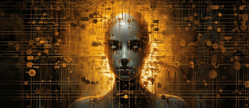 Neural network. Human body, female face, head. Artificial intelligence concept. A beautiful network of neural connections. Futuristic technologies. Cyberpunk. AI. Science data network background.