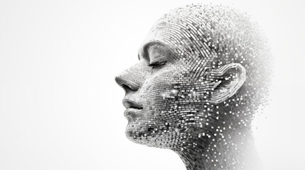 Portrait of a beautiful female face made of 3d particles. The concept of artificial intelligence, ai, womanpsychology, psychiatry - obrazy, fototapety, plakaty