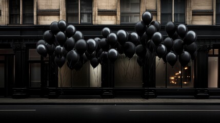 Black balloons shops storefront banner background copy space