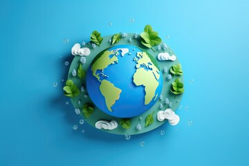 Fototapeta premium Earth day concept on white background, World environment day, blue background, symbol of environmental protection and care of a fragile planet