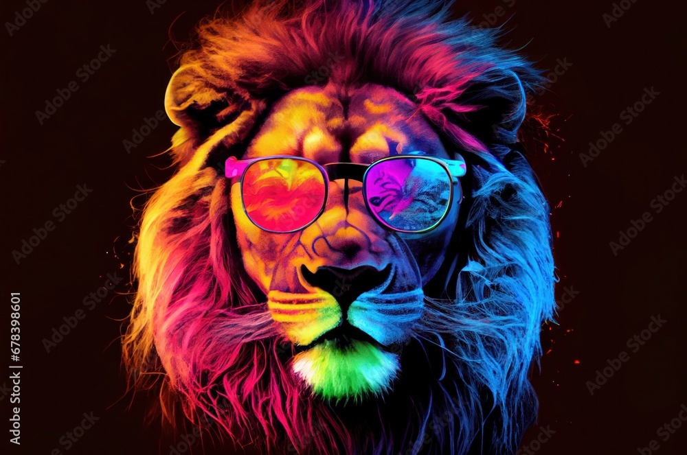 Poster wise king of the jungle sporting spectacles in the shadows generative ai